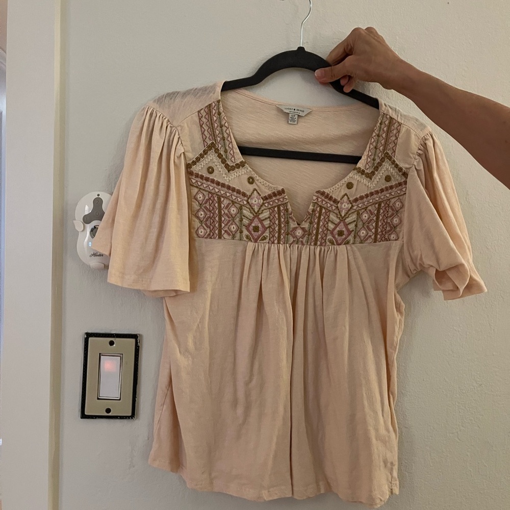 Embroidered Beige Women's Top